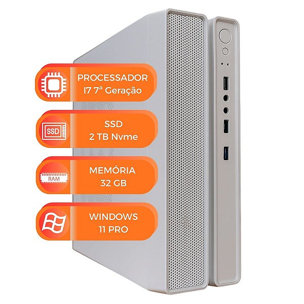 Computador Slim Branco MultiPC I7 7ª Geração RAM 32GB SSD 2TB NVMe Windows 11 Ultra Rápido