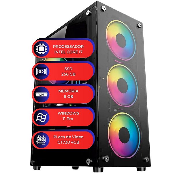 Computador Gamer MultiPC Core i7 Placa de Vídeo GT730 RAM 8GB SSD 256GB Windows 11