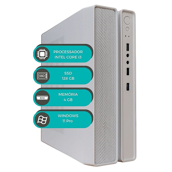 Computador MultiPC SlimDesk Branco i3 6ª Geração Ram 4GB SSD 128GB NVMe Windows 11 Compacto