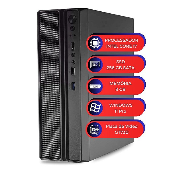 Computador MultiPc Slim Com Placa de Vídeo GT730 Intel i7 2ª Gen RAM 8GB SSD 256GB Windows 11
