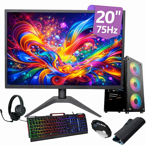Pc Gamer Completo RX550 I5 3ªGeração 16GB SSD 1TB Nvme Monitor 20" + Kit Gamer + Headset
