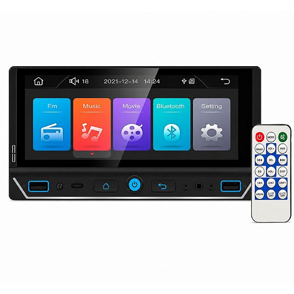 Multimídia MP5 1 DIN Pro Line Tela IPS 6.86" CarPlay S/ Fio