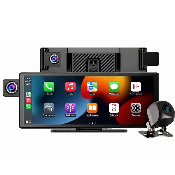 Monitor Multimídia MP5 Portátil DVR CarPlay Uber 3 Câmeras