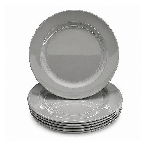 Kit Pratos Rasos 25cm Melamina Cinza para Buffet Restaurante Hotel