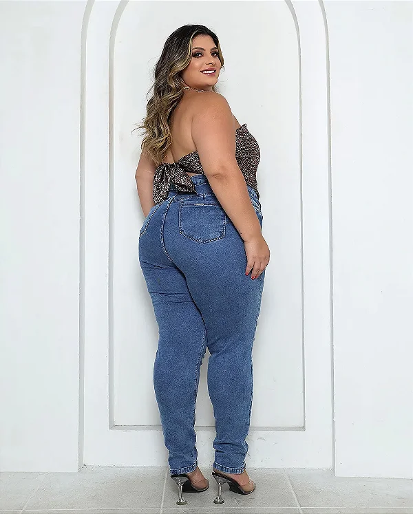 Calça Jeans Hot Fem Plus com Abertura Na Barra Cintura Alta 24499 Sky