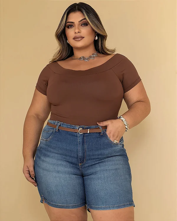 Bermuda Jeans Meia Coxa Feminina Plus Size com Cinto 24558