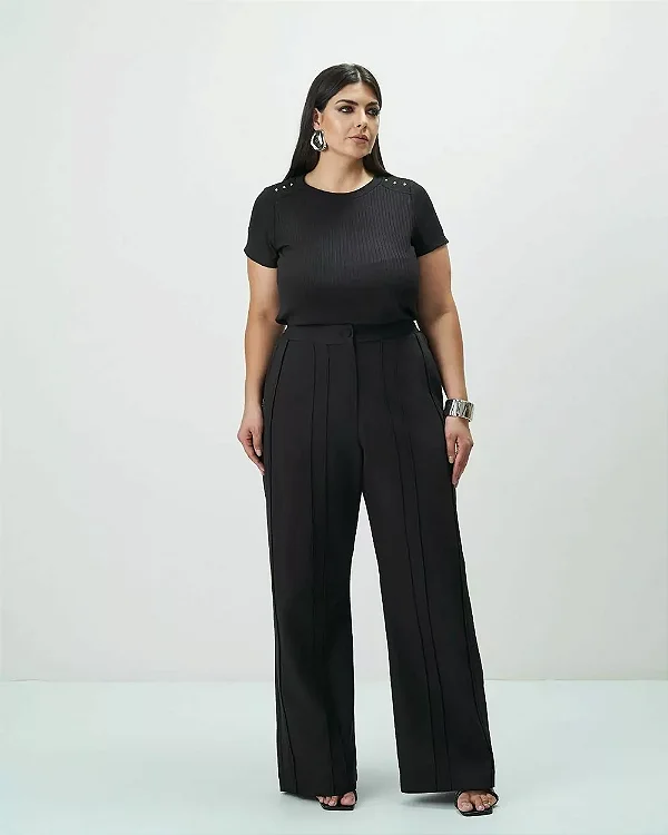 Calça Reta Com Nervuras 2554