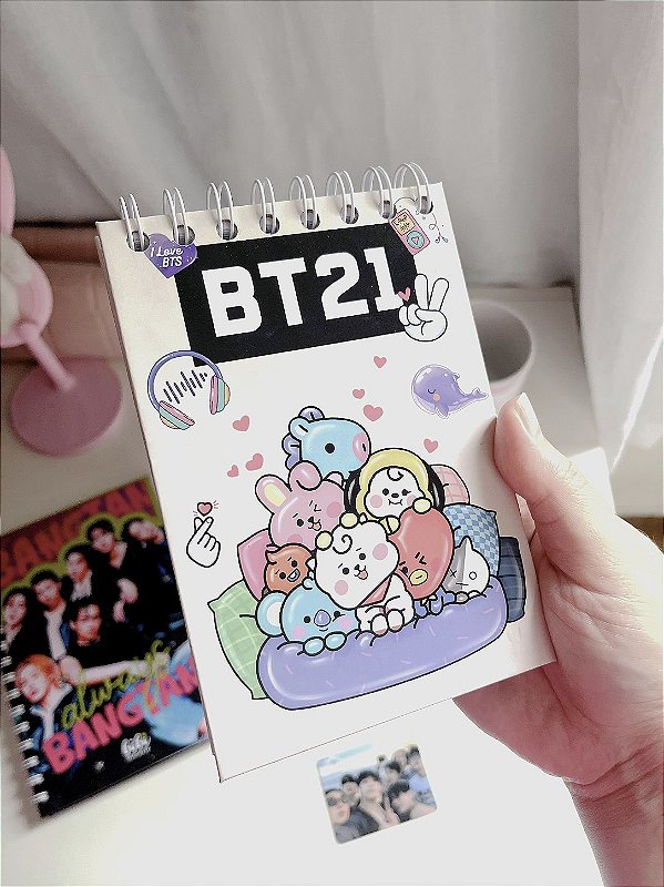 Bloco de Anotações BT21 10x15cm | Papelaria Fofa BTS 70 Folhas Wire-o | Presente para ARMY