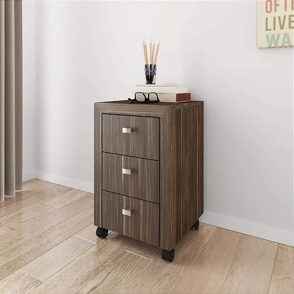 Gaveteiro Multiuso 3 gavetas e rodízio ME4108 Tecno Mobili MDP Rustico