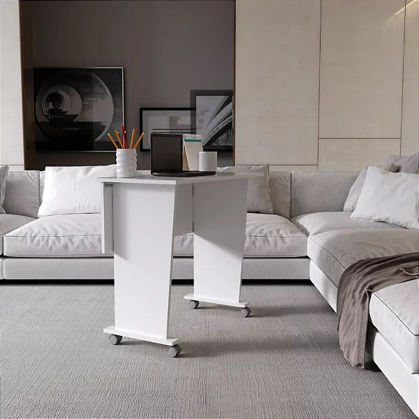 Mesa Escritório Dobrável com Rodizio Home Office Tecnomobili Branco