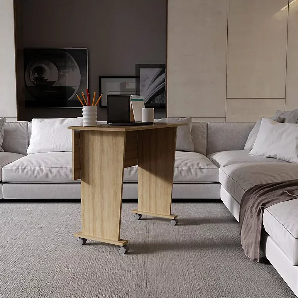 Mesa Escritório Dobrável com Rodizio Home Office Tecnomobili Amendoa