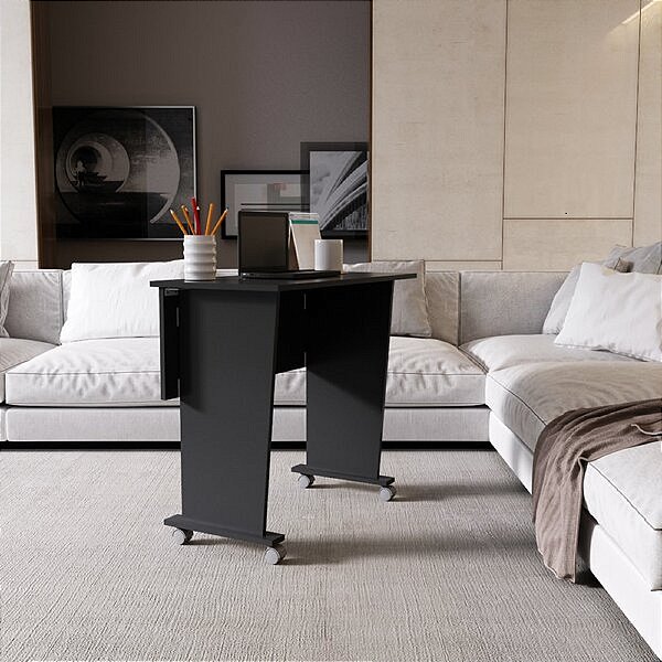 Mesa Escritório Dobrável com Rodizio Home Office Tecnomobili Preto