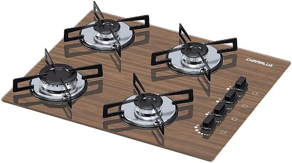 Cooktop 4 Bocas Chamalux Ultra Chama Mármore Amadeirado Escuro