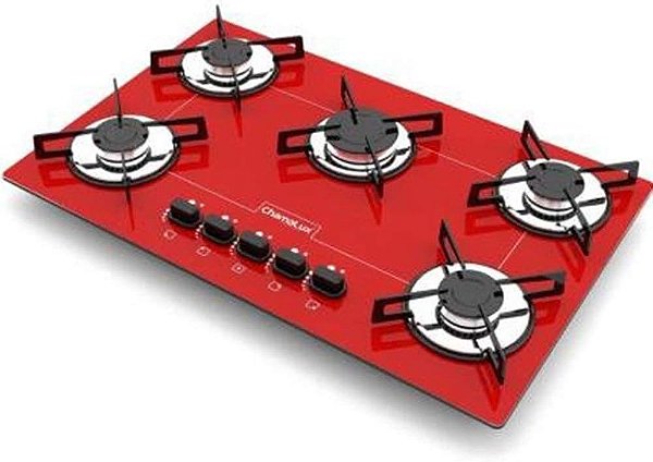 Fogão Cooktop 5 Bocas Ultra Chama Chamalux Vermelho