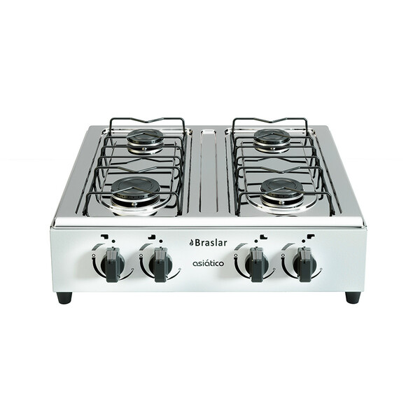Fogão Portátil 4 Bocas Mesa Em Inox Asiatico Branco Braslar