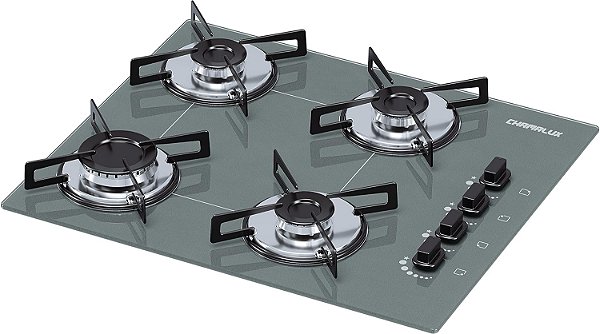 Cooktop 4 bocas Chamalux ultra chama Bivolt Trempe de Chapa Cinza