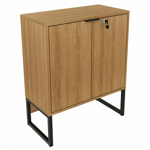 Armário Baixo Para Escritório 2 Portas E Chave Me4154 60cm Amêndoa/preto - Tecnomobili