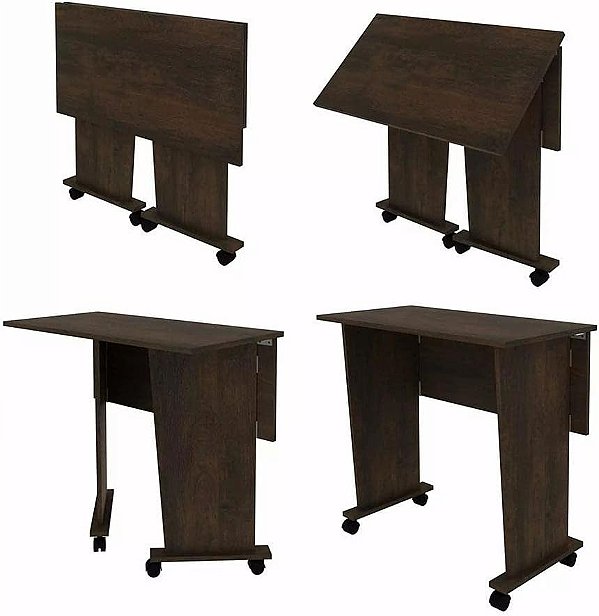 Mesa Escritório Dobrável com Rodizio Home Office Tecnomobili MDP Rustico