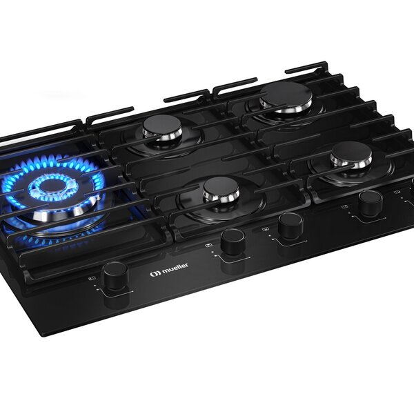 Fogão Cooktop 5 Bocas Tripla Chama Mcg5bm Grade Dupla Mesa De Vidro Mueller Preto