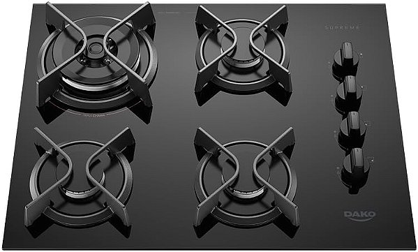 Cooktop 4 Bocas Preto com Mesa de Vidro e Tripla Chama Dako Supreme Bivolt