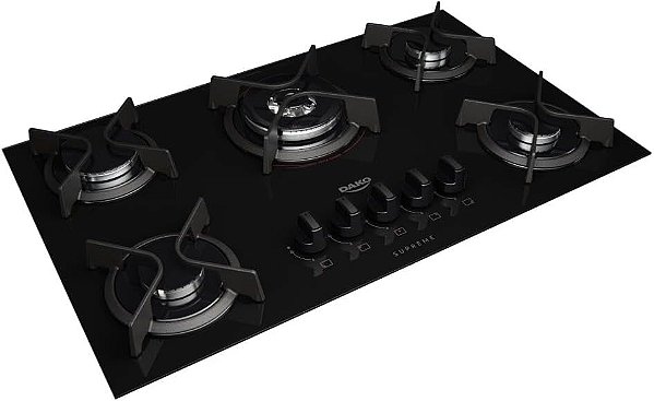 Cooktop 5 Bocas Preto com Mesa de Vidro e Tripla Chama Dako Supreme Bivolt