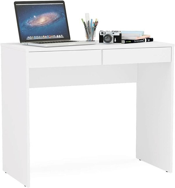Mesa Escrivaninha Tijuca 90cm 2 Gavetas Branco - Politorno