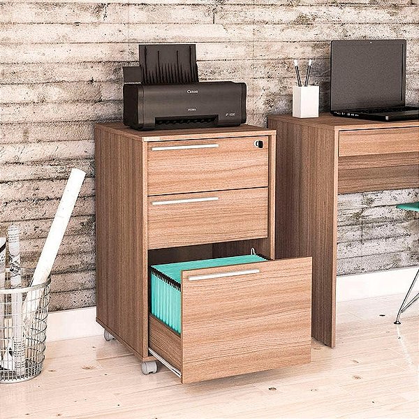 Gaveteiro Arquivo com Rodízios Maia 3 Gavetas com Chave Castanho - Politorno