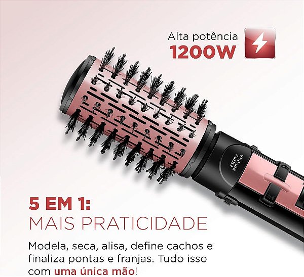 Escova Rotativa Mondial ER-10 1200W Rose/Preto