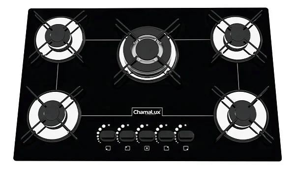 Cooktop 5 bocas Chamalux Tripla chama Bivolt Trempe de Chapa Preto - 127/220v