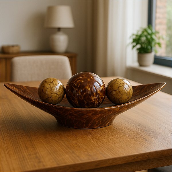 Centro de Mesa Orbe em Cerâmica com Efeito Marmorizado Decoração Sofisticada para Mesa Sala Cozinha Hotel Buffet Pousada