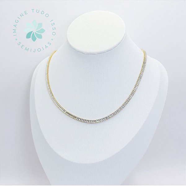 Choker Semijoia Estila Riviera Baguete 35cm (dourado)