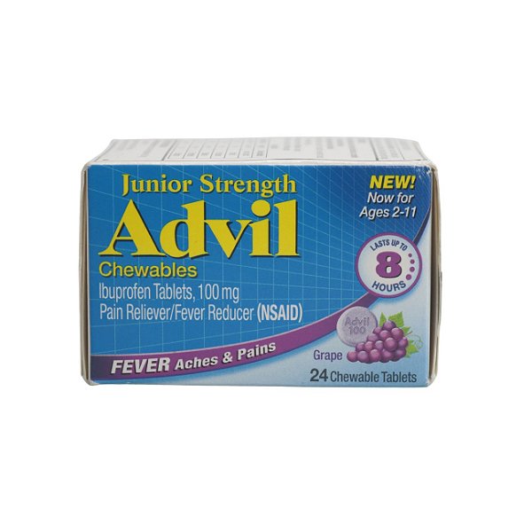 Advil Kids Junior Strength 100mg Uva – 24 Comprimidos Mastigáveis
