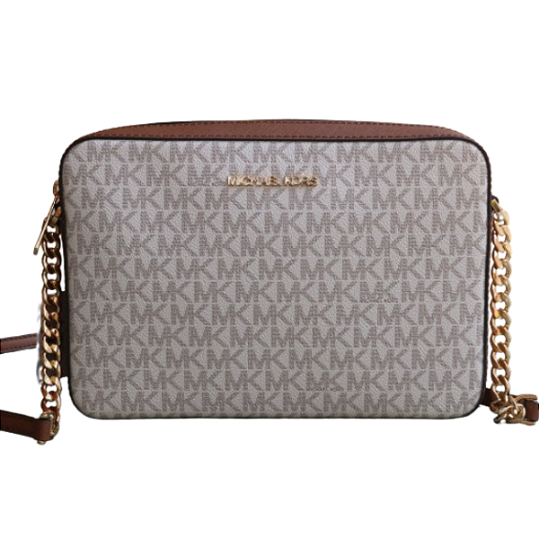 Bolsa Michael Kors Crossbody Jet Set Logo - Vanilla com Acabamento Dourado - PROMOÇÃO BEM FRIDAY