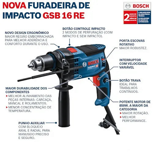 FURADEIRA MPACTO BOSCH GSB16 RE 850W 127V