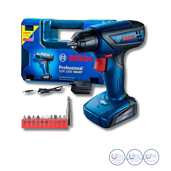 PARAFUSADEIRA BOSCH 12V GSR 1000 SMART + MALETA E KIT ACESSÓRIOS