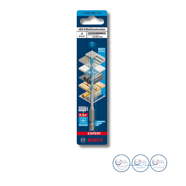 BROCA MULTI CONSTRUÇÃO BOSCH HEX-9 4X45X90MM
