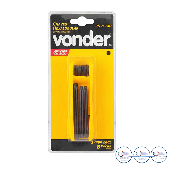 CHAVES HEXALOBULAR VONDER CURTA T9-T40 8 PEÇAS COM SUPORTE 35.73.109.040