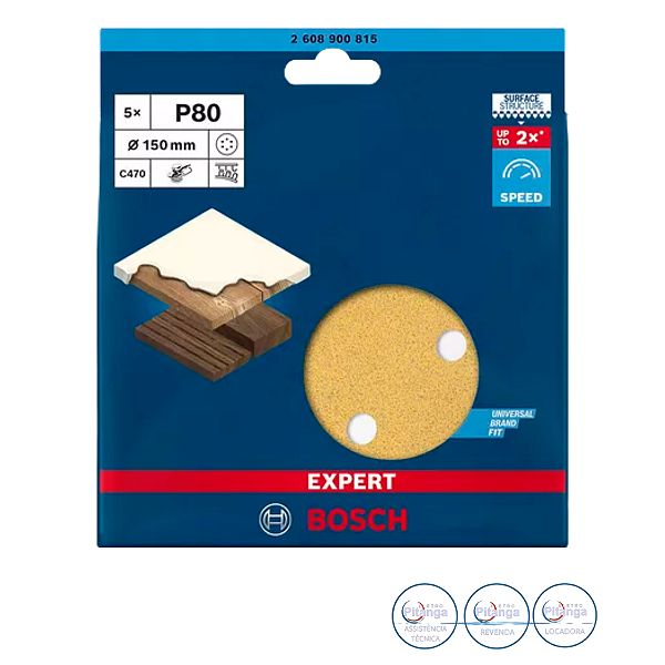 05 DISCOS DE LIXA 150MM GRÃO 80 BOSCH - 2 608 900 815