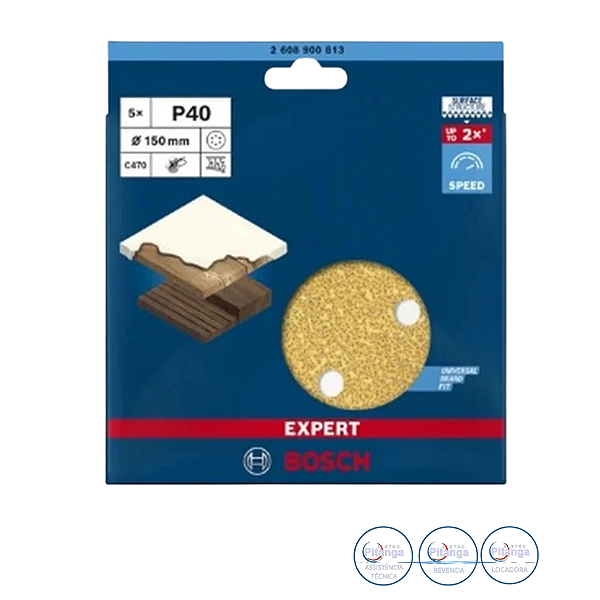 05 DISCOS DE LIXA 150MM GRÃO 40 BOSCH - 2 608 900 813