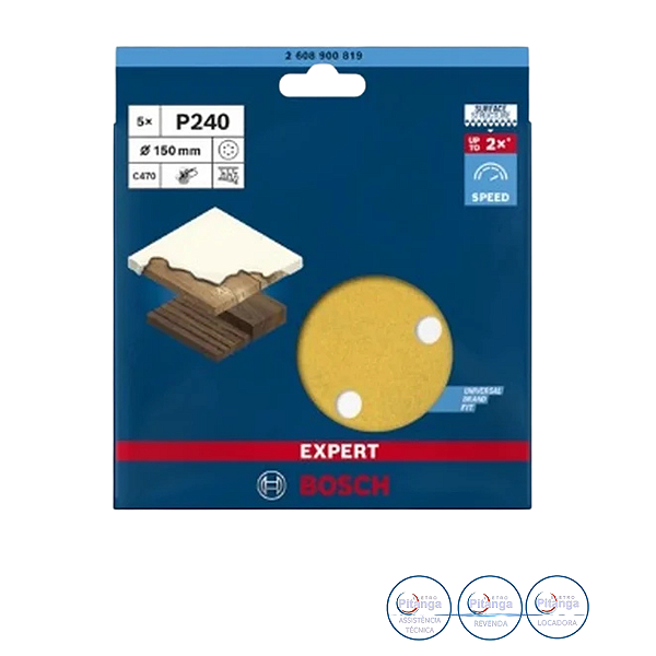 05 DISCOS DE LIXA 150MM GRÃO 240 BOSCH - 2 608 900 819