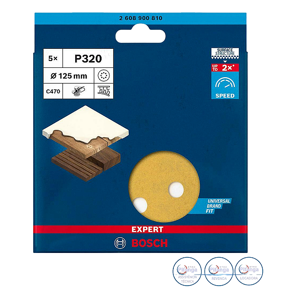 05 DISCOS DE LIXA 125MM GRÃO 320 BOSCH - 2 608 900 810
