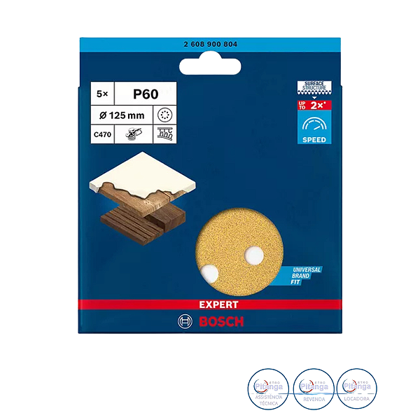 05 DISCOS DE LIXA 125MM GRÃO 60 BOSCH - 2 608 900 804