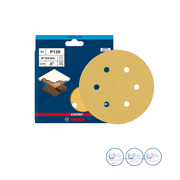 05 DISCOS DE LIXA 125MM GRÃO 120 BOSCH - 2 608 900 807
