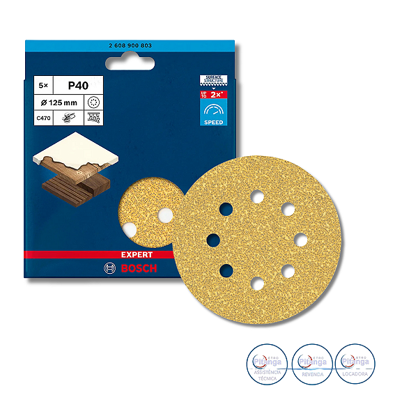 05 DISCOS DE LIXA 125MM GRÃO 40 BOSCH - 2 608 900 803