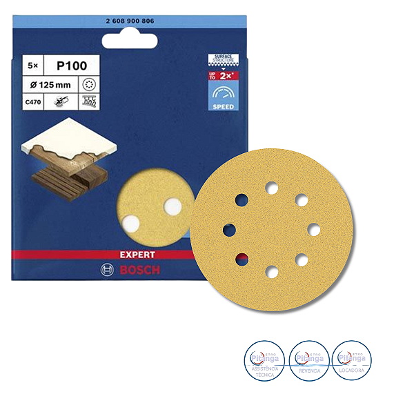 05 DISCOS DE LIXA 125MM GRÃO 100 BOSCH - 2 608 900 806