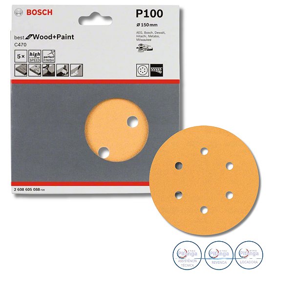 05 DISCOS DE LIXA 150MM GRÃO 100 BOSCH - 2 608 605 088