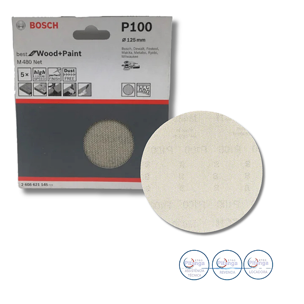05 DISCOS DE LIXA 125MM GRÃO 100 BOSCH - 2 608 621 145