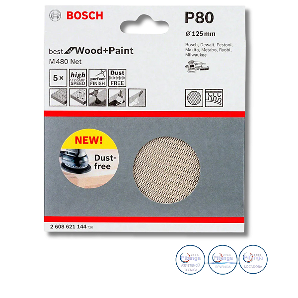 05 DISCOS DE LIXA 125MM GRÃO 80 BOSCH - 2 608 621 144
