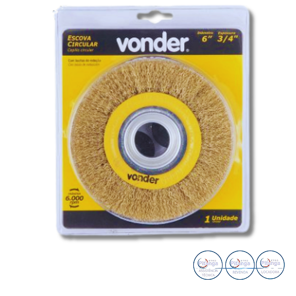 ESCOVA CIRCULAR 6" X 3/4" COM BUCHA DE REDUÇÃO VONDER - 63.25.000.634