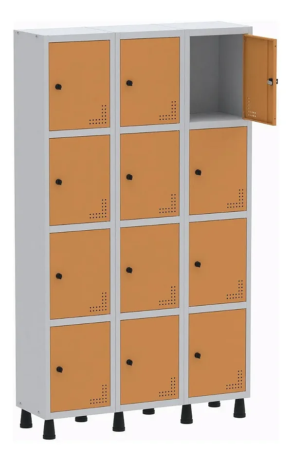Armário Locker Guarda Volume Aço Light 12 Portas Portas Laranja